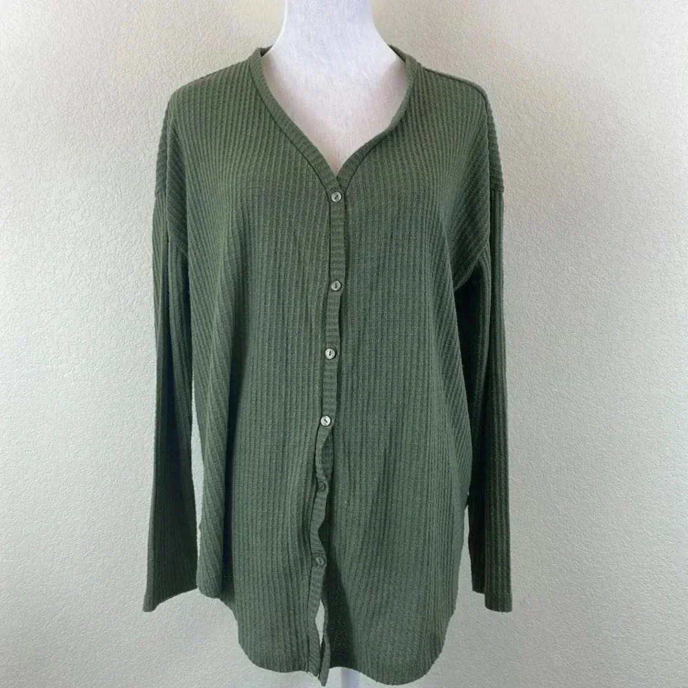 Gibson moss green waffle knit cardigan size xs‎